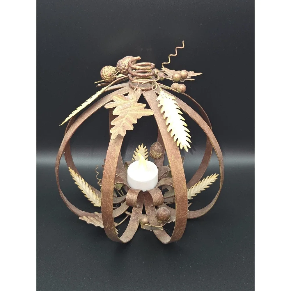 Vintage Metal Pumpkin Lantern Rustic Farmhouse Fall Decor for Thanksgiving Table
